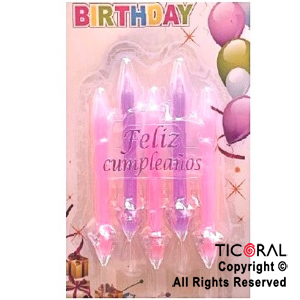 VELA ROSAS FELIZ CUMPLEA�OS CON GIBRE 8 CM x 5 UNIDADES
